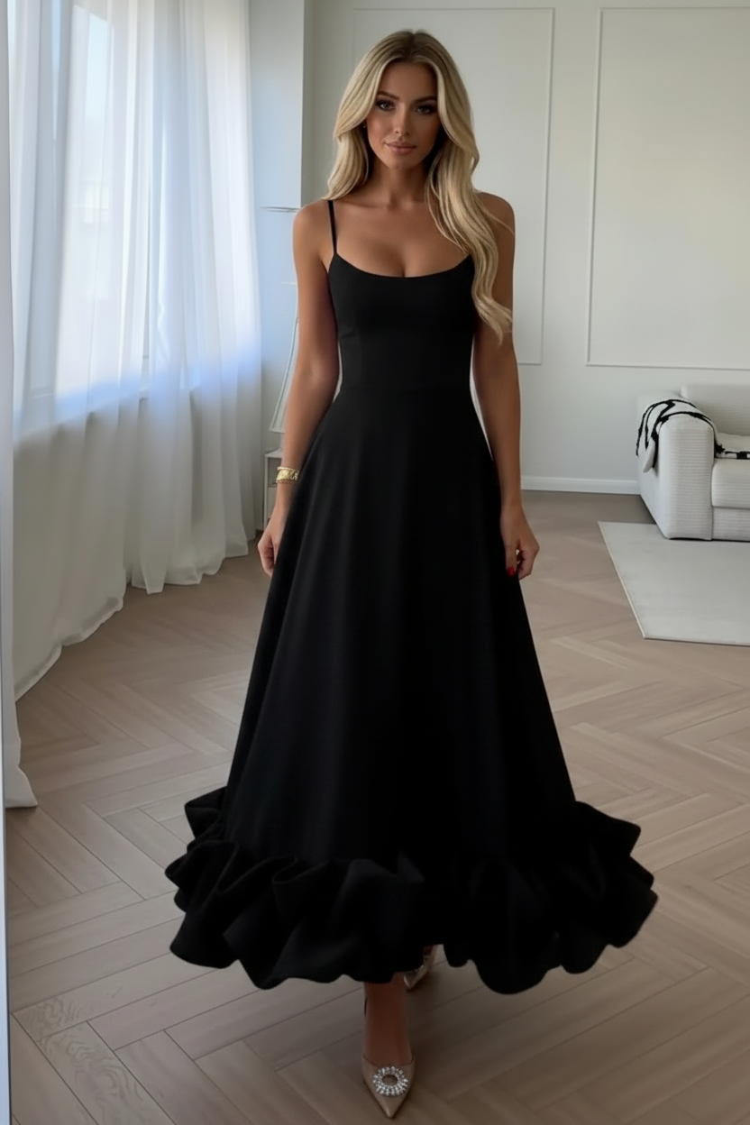 Ruffle Hem Scoop Neck Midi Dress