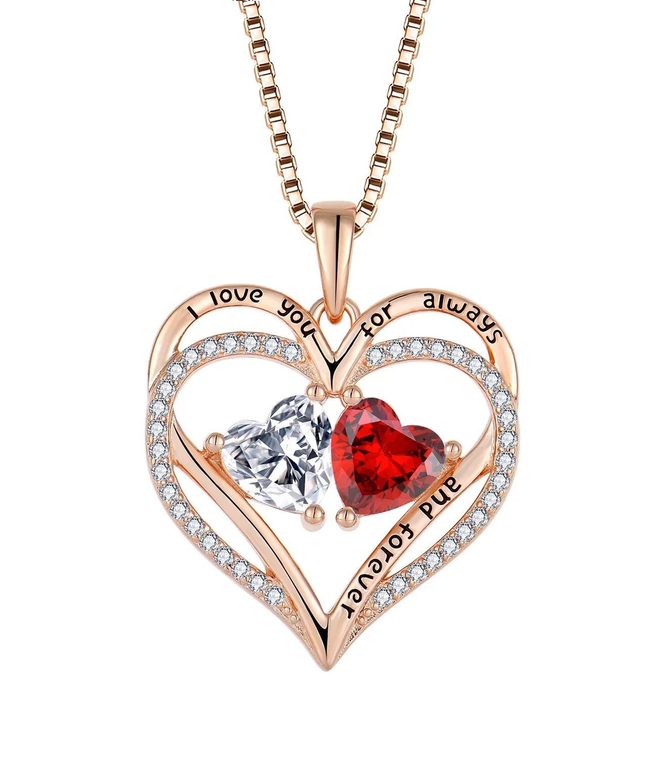925 Silver Double Love Necklace With Rhinestones - Whatever You Like Shop