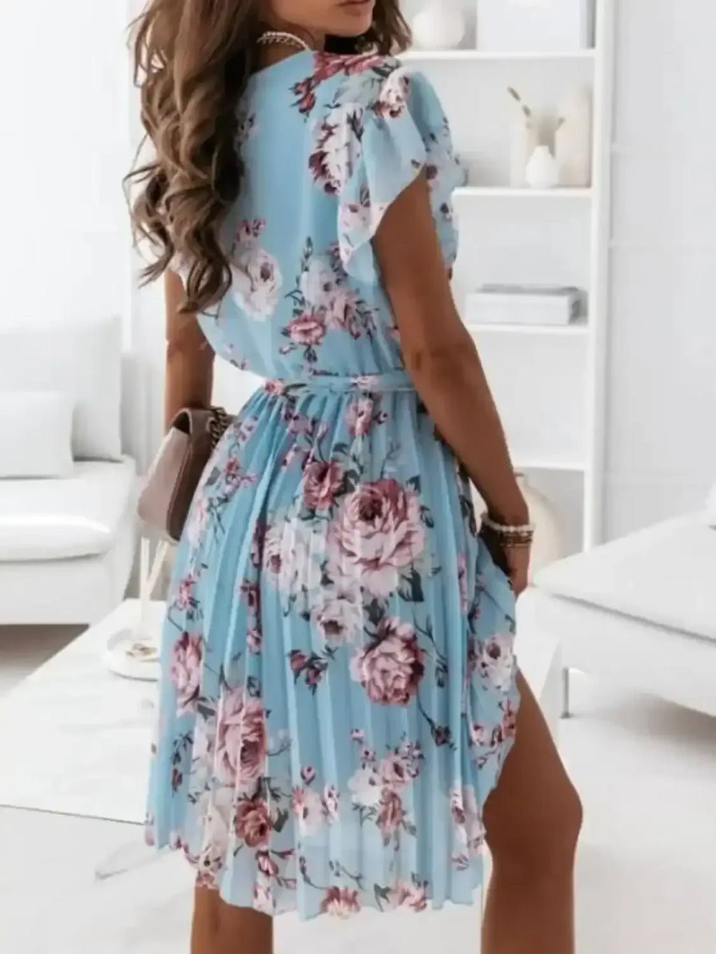 Floral Surplice Ruffled Cap Sleeve Dress - Whatever You Like Shop