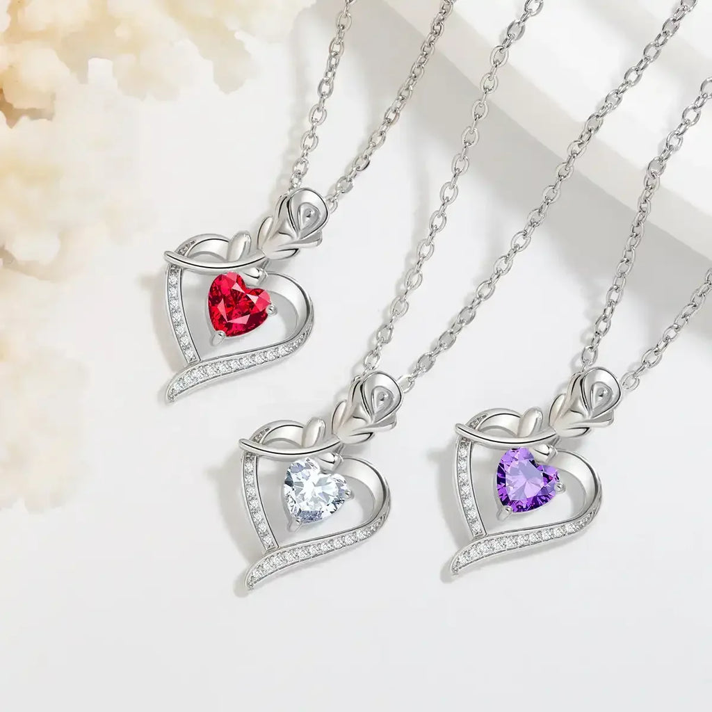 Rose Heart shaped Necklace With Rhinestones - Whatever You Like Shop