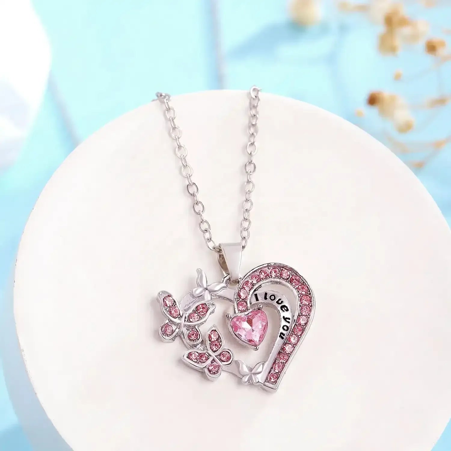 Rhinestone Butterfly Love Necklace - Whatever You Like Shop