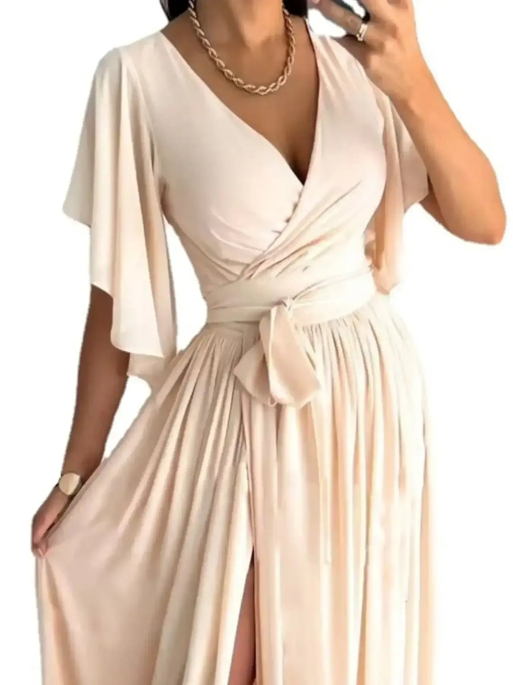 Flutter Sleeve Surplice Tie Waist Dress - Whatever You Like Shop