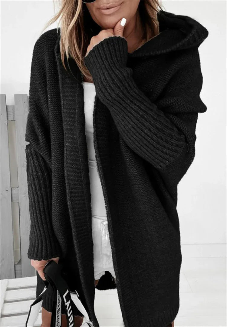 Oversized Bat Sleeve Hooded Cardigan - Whatever You Like Shop
