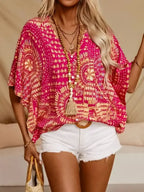 Printed V-Neck Half Sleeve Top - Whatever You Like Shop