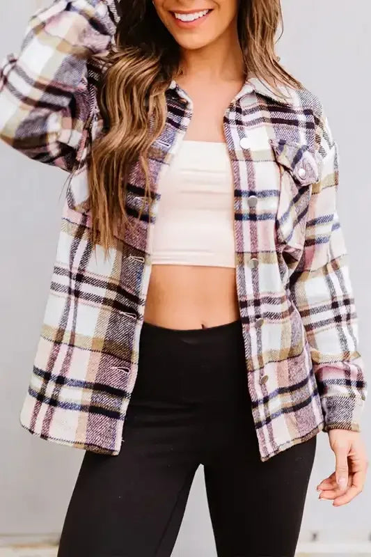 Plaid Pocketed Button Front Shacket - Whatever You Like Shop
