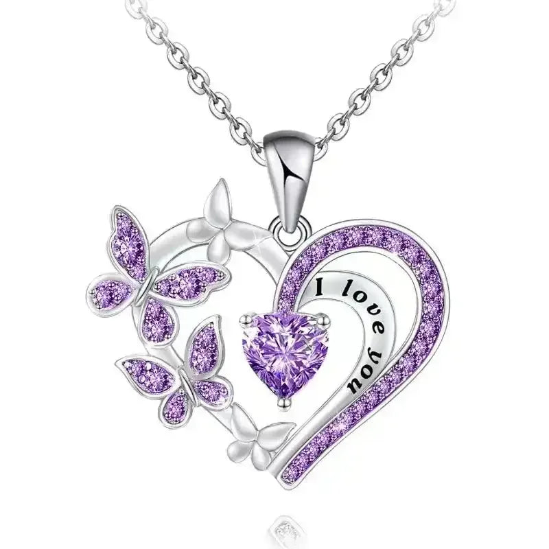 Rhinestone Butterfly Love Necklace - Whatever You Like Shop