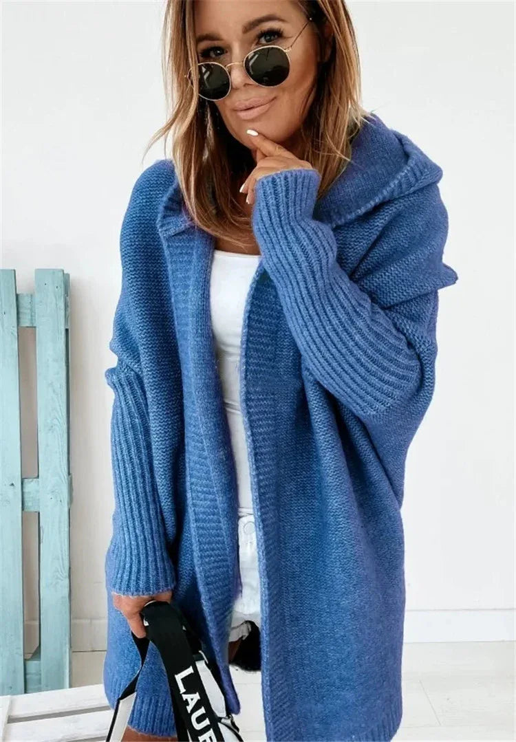 Oversized Bat Sleeve Hooded Cardigan - Whatever You Like Shop