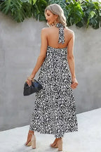 Animal Print Backless Halter Flowing Maxi Dress - Whatever You Like Shop