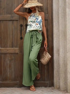 Printed Tank Top and Wide Leg Pants Set - Whatever You Like Shop