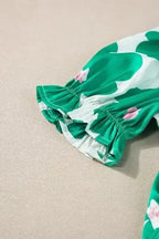 Floral Puff Sleeve Frill Neckline Blouse - Whatever You Like Shop