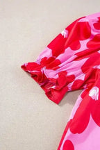 Floral Puff Sleeve Frill Neckline Blouse - Whatever You Like Shop