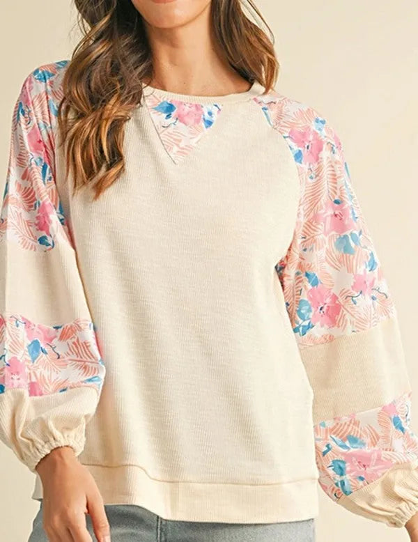 Floral Stitch Balloon Pullover - Whatever You Like Shop