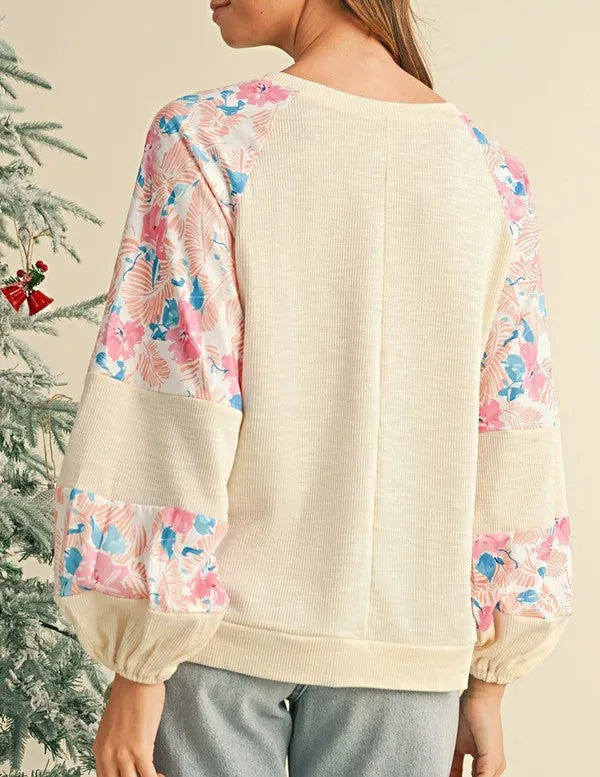 Floral Stitch Balloon Pullover - Whatever You Like Shop