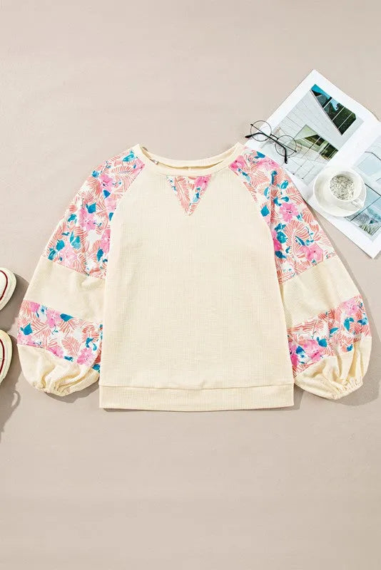 Floral Stitch Balloon Pullover - Whatever You Like Shop