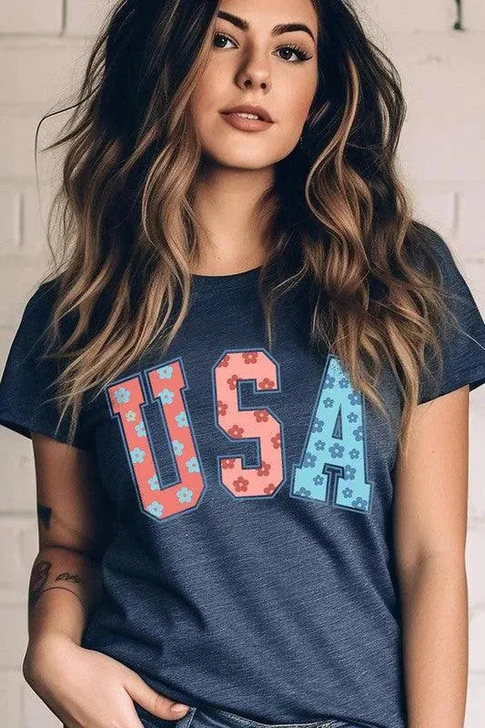 Floral USA Graphic T-Shirt - Whatever You Like Shop