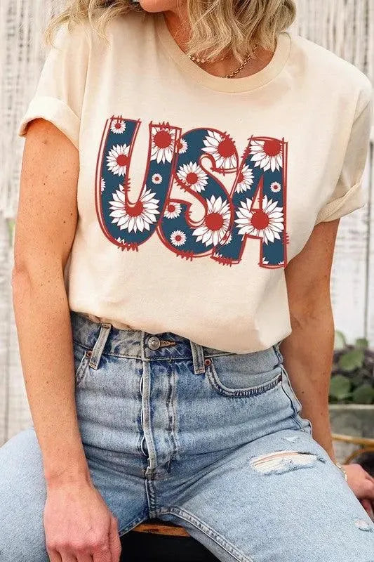 Floral USA Graphic T Shirts - Whatever You Like Shop