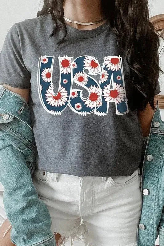 Floral USA Graphic T Shirts - Whatever You Like Shop