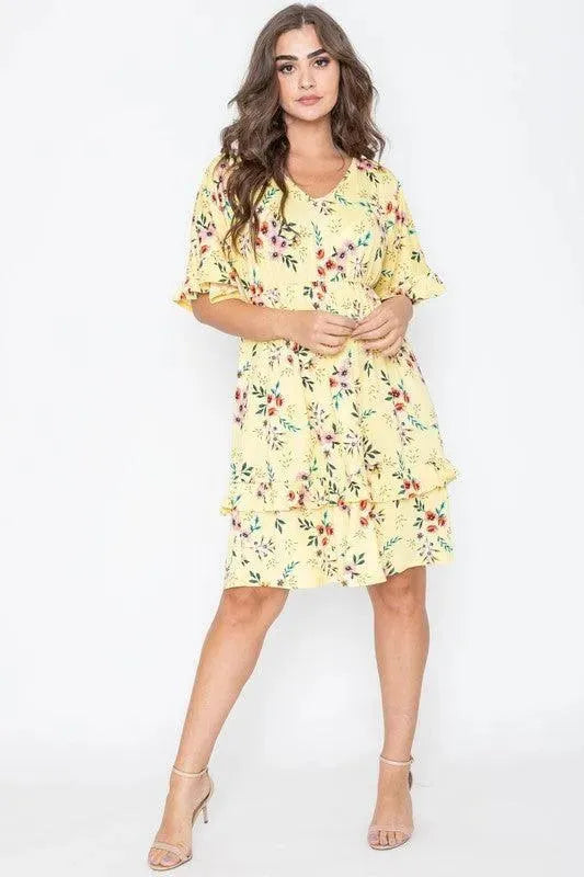 Floral V Neck Ruffle Dress - Whatever You Like Shop