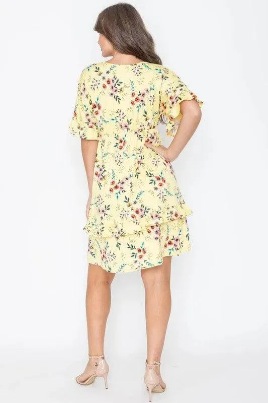 Floral V Neck Ruffle Dress - Whatever You Like Shop