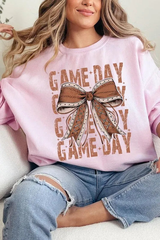 Game Day Football Bow Graphic Fleece Sweatshirts - Whatever You Like Shop