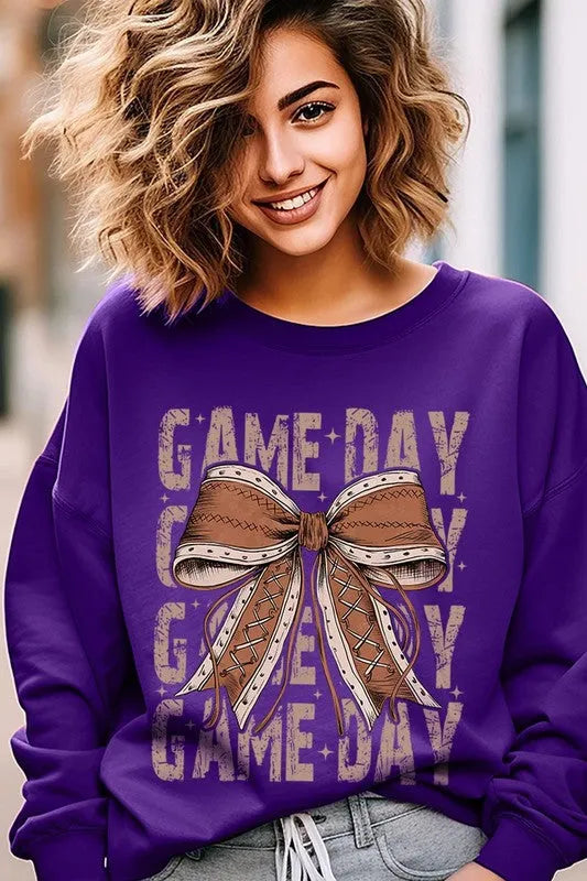 Game Day Football Bow Graphic Fleece Sweatshirts - Whatever You Like Shop