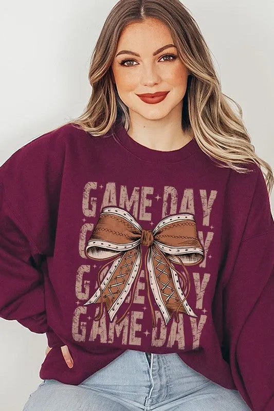 Game Day Football Bow Graphic Fleece Sweatshirts - Whatever You Like Shop