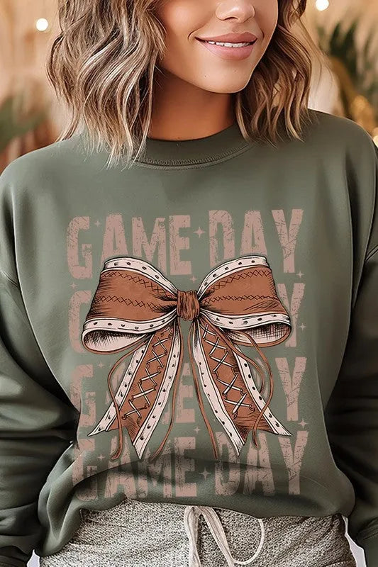 Game Day Football Bow Graphic Fleece Sweatshirts - Whatever You Like Shop