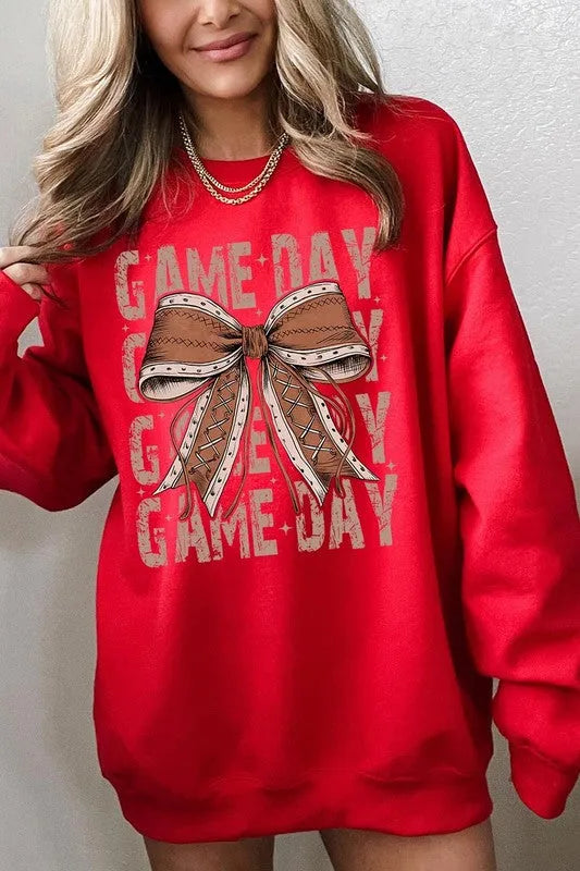 Game Day Football Bow Graphic Fleece Sweatshirts - Whatever You Like Shop