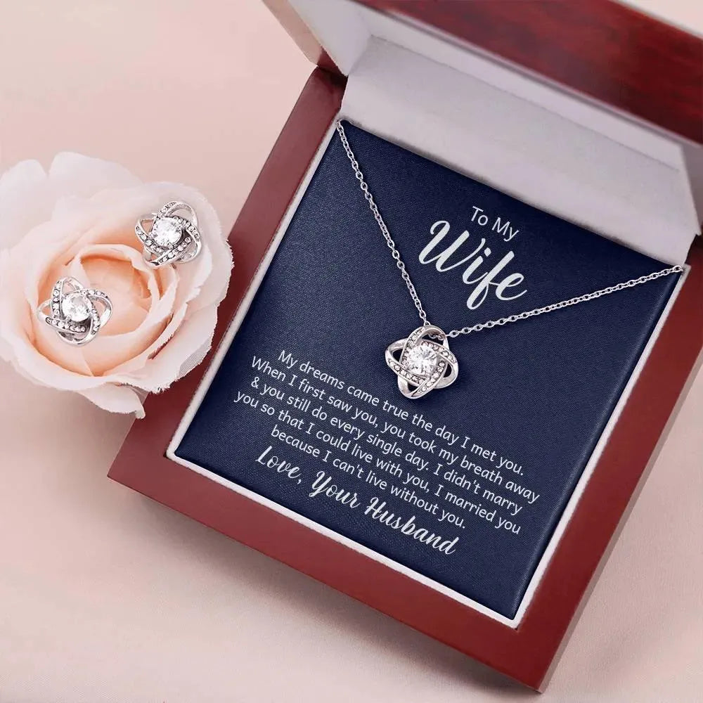 Gifts for Wife: Love Knot Necklace and Earring Set - Whatever You Like Shop