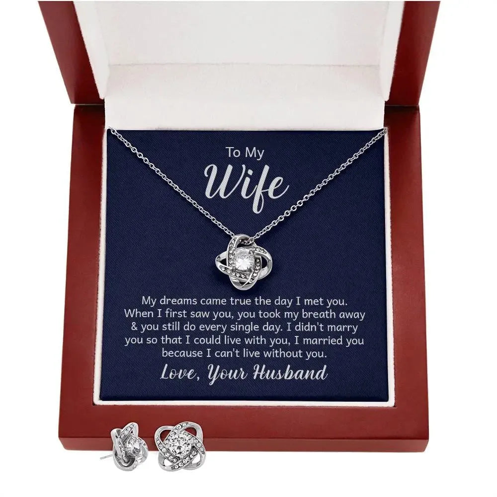 Gifts for Wife: Love Knot Necklace and Earring Set - Whatever You Like Shop