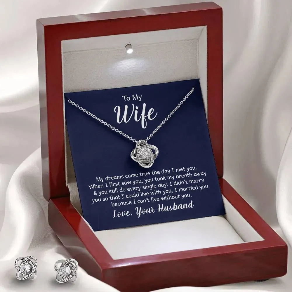 Gifts for Wife: Love Knot Necklace and Earring Set - Whatever You Like Shop