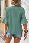 Grass Green Ruffled Half Sleeve V Neck Textured Top - Whatever You Like Shop