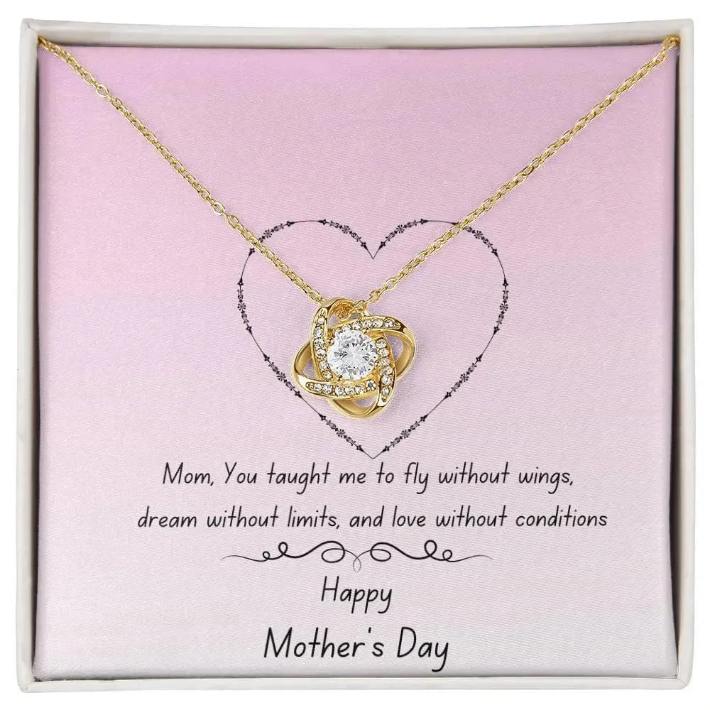 Happy Mother's Day Love Knot Necklace in Yellow or White Gold - Whatever You Like Shop