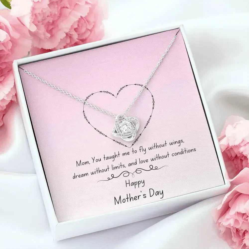 Happy Mother's Day Love Knot Necklace in Yellow or White Gold - Whatever You Like Shop