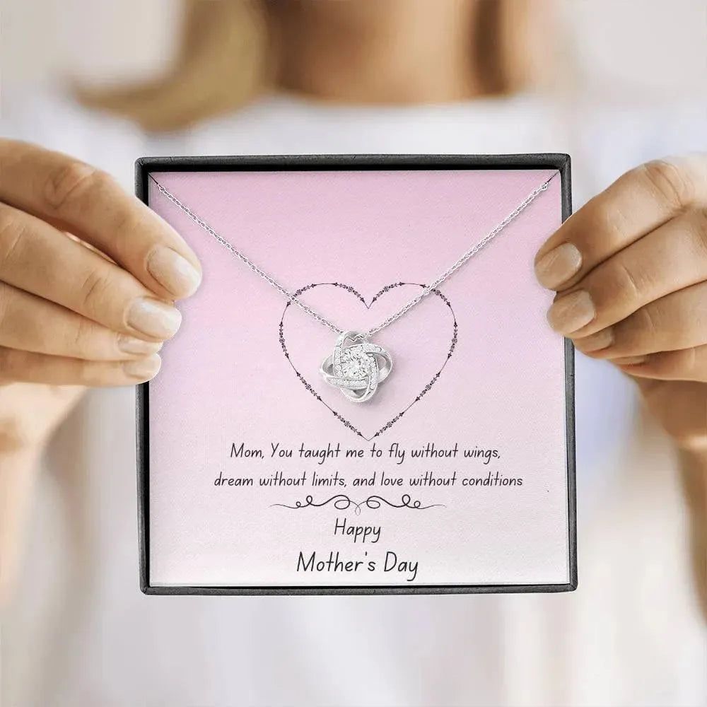 Happy Mother's Day Love Knot Necklace in Yellow or White Gold - Whatever You Like Shop