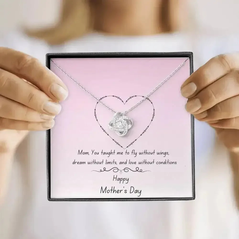 Happy Mother's Day Love Knot Necklace in Yellow or White Gold - Whatever You Like Shop