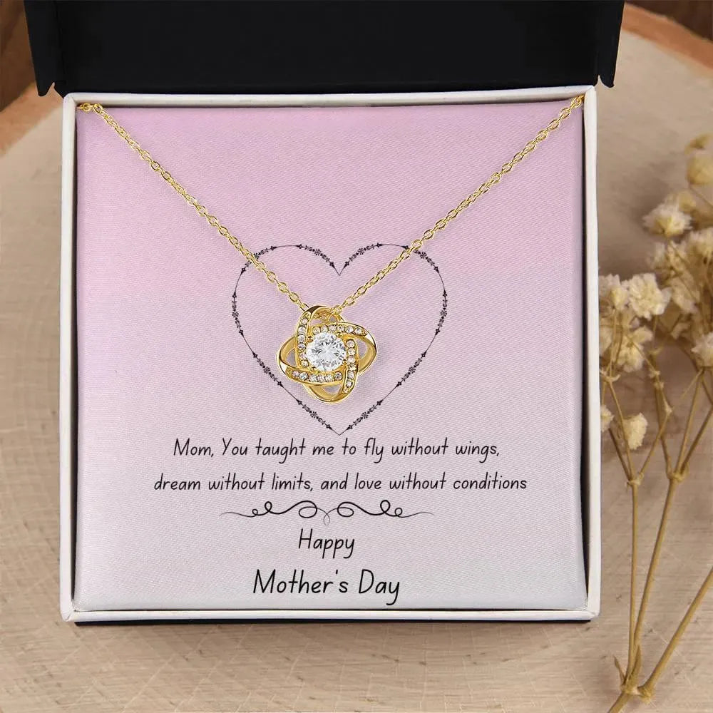 Happy Mother's Day Love Knot Necklace in Yellow or White Gold - Whatever You Like Shop