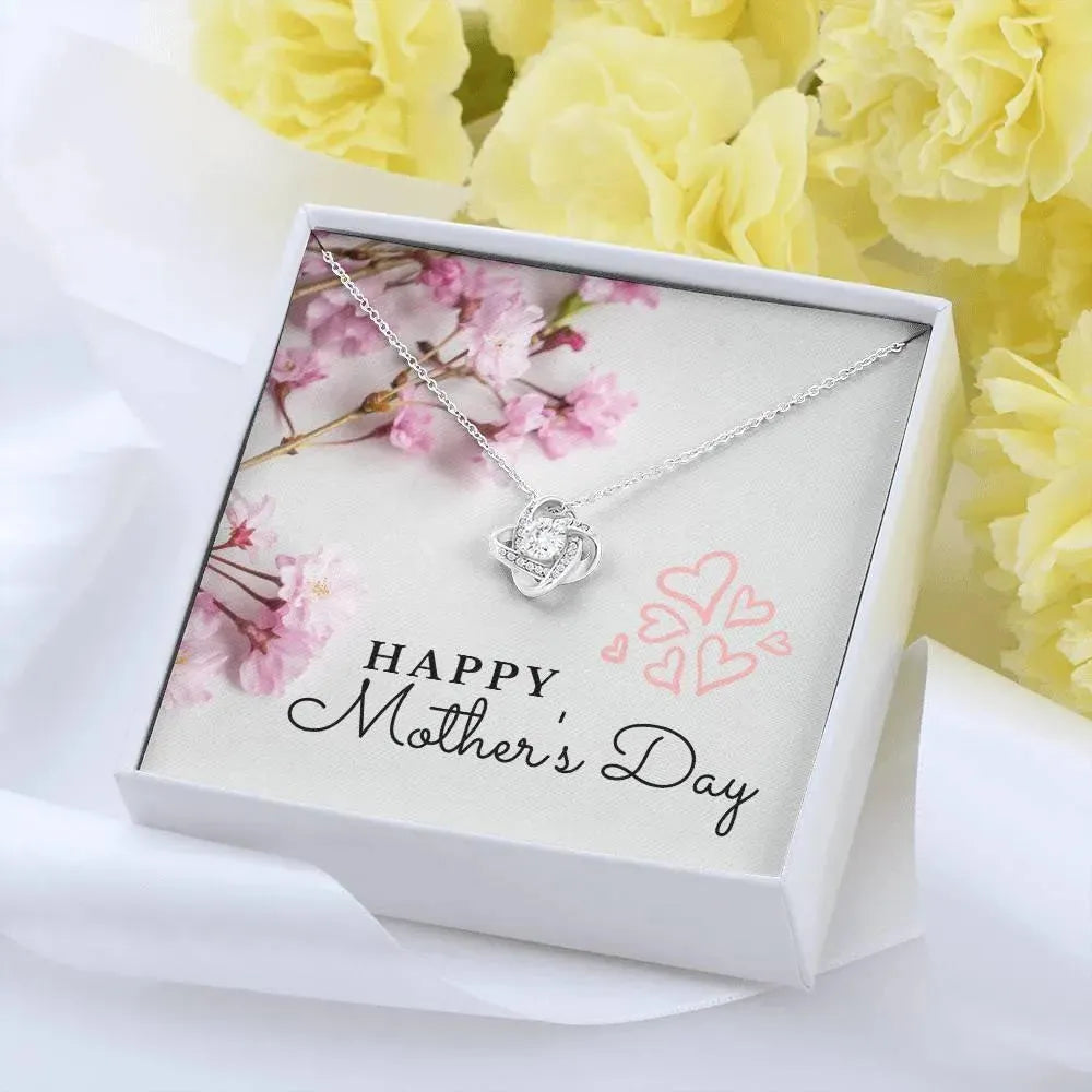 Happy Mother's Day Love Knot Necklace in Yellow or White Gold - Whatever You Like Shop