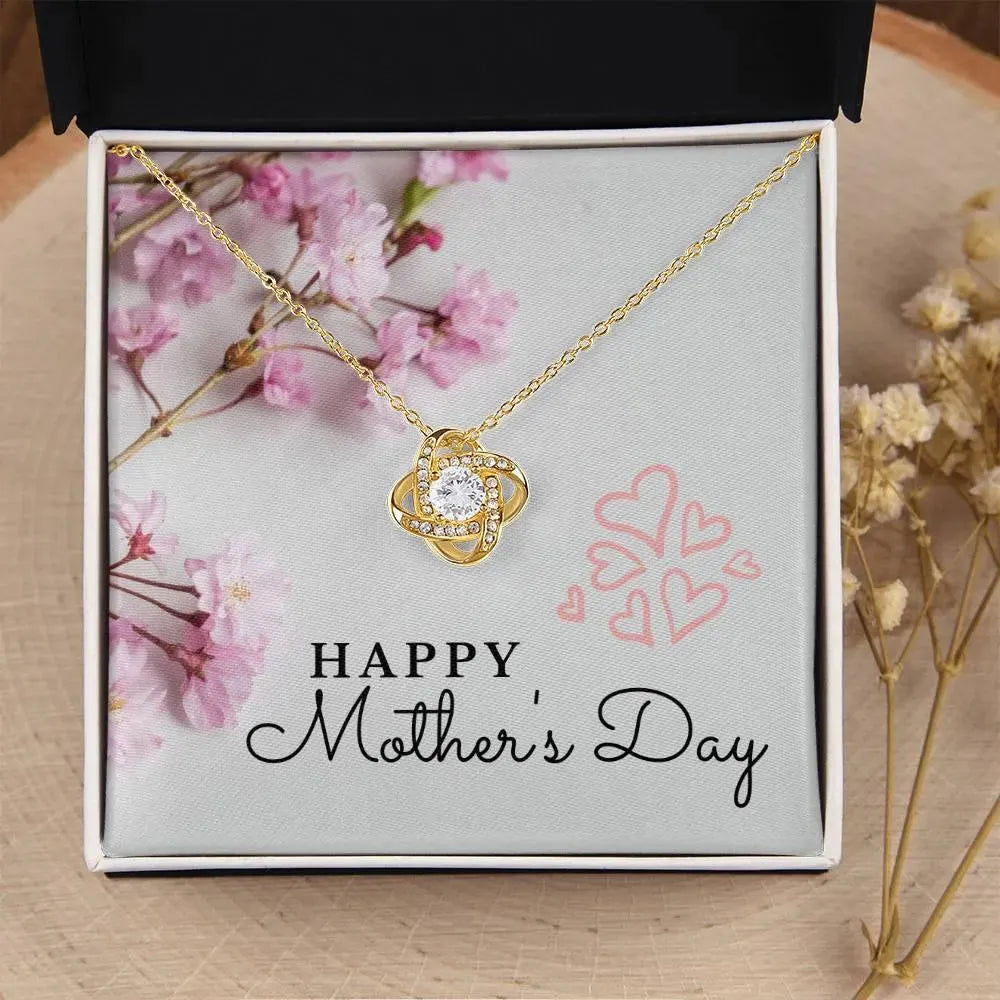 Happy Mother's Day Love Knot Necklace in Yellow or White Gold - Whatever You Like Shop