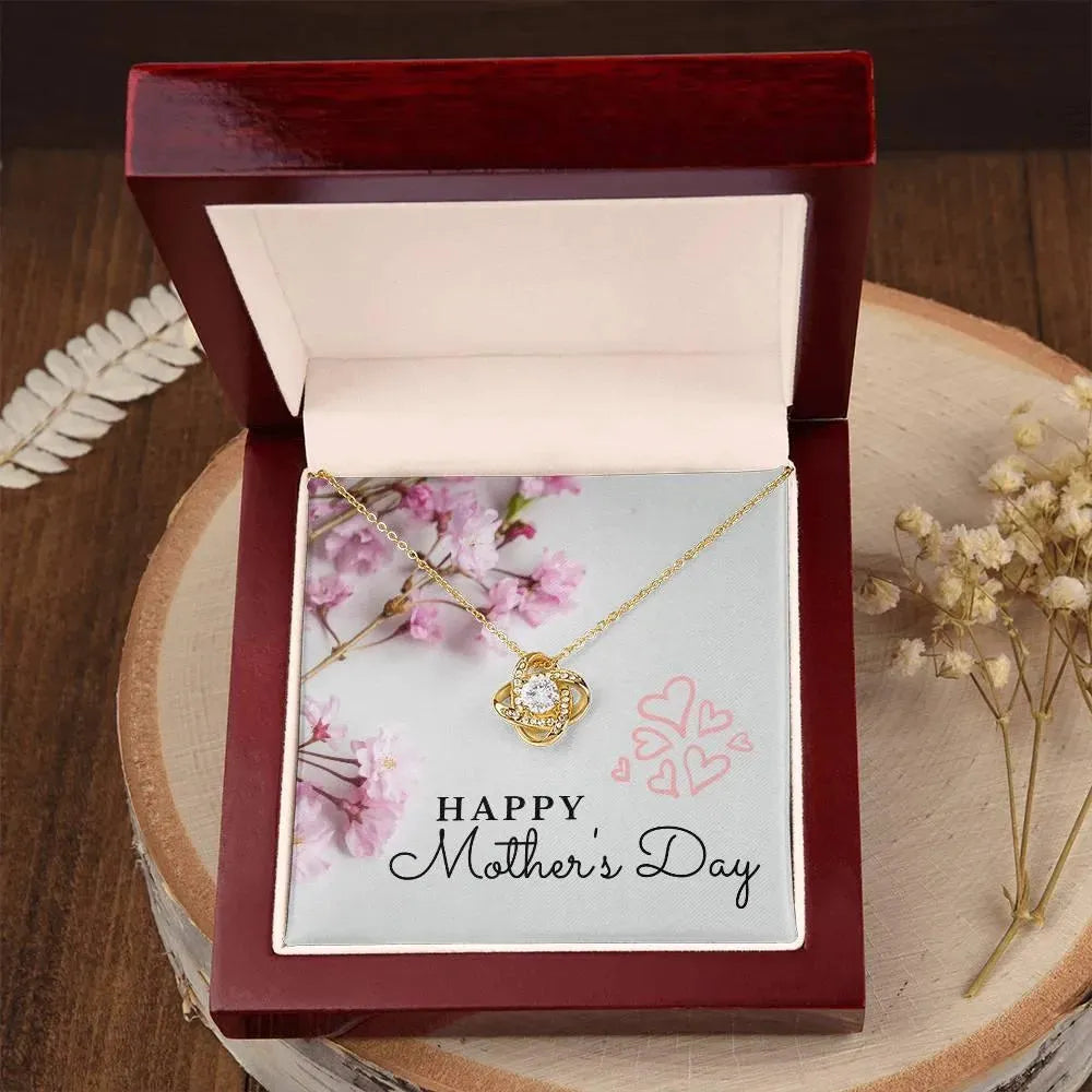 Happy Mother's Day Love Knot Necklace in Yellow or White Gold - Whatever You Like Shop