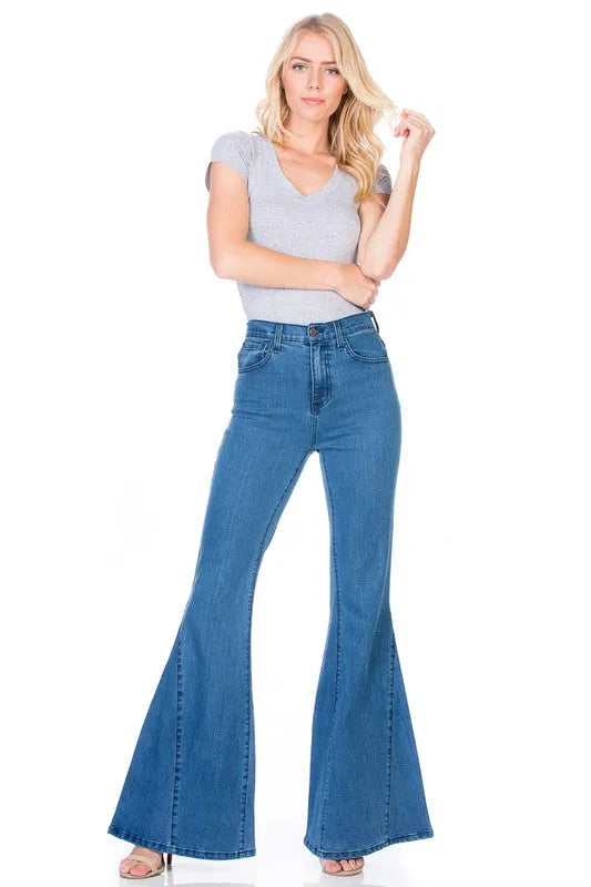 High Waist Denim flare Wide Leg bell bottom jeans - Whatever You Like Shop