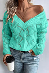 Hollow Out Knit V Neck Drop Shoulder Sweater - Whatever You Like Shop