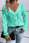 Hollow Out Knit V Neck Drop Shoulder Sweater - Whatever You Like Shop