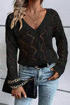 Hollow Out Knit V Neck Drop Shoulder Sweater - Whatever You Like Shop