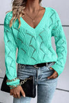 Hollow Out Knit V Neck Drop Shoulder Sweater - Whatever You Like Shop