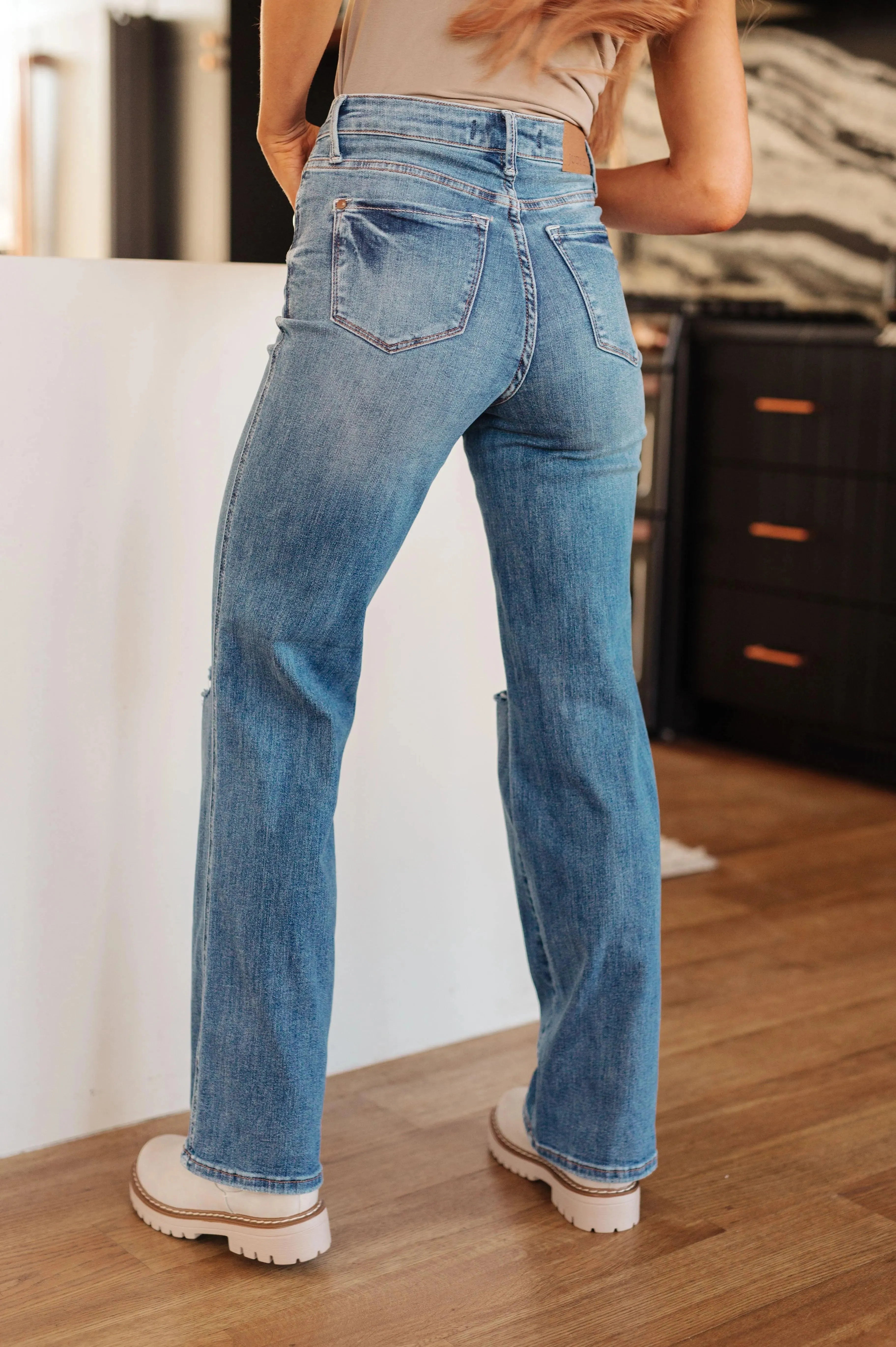 Judy Blue Denim Bree High Rise Control Top Distressed Straight Jeans - Whatever You Like Shop