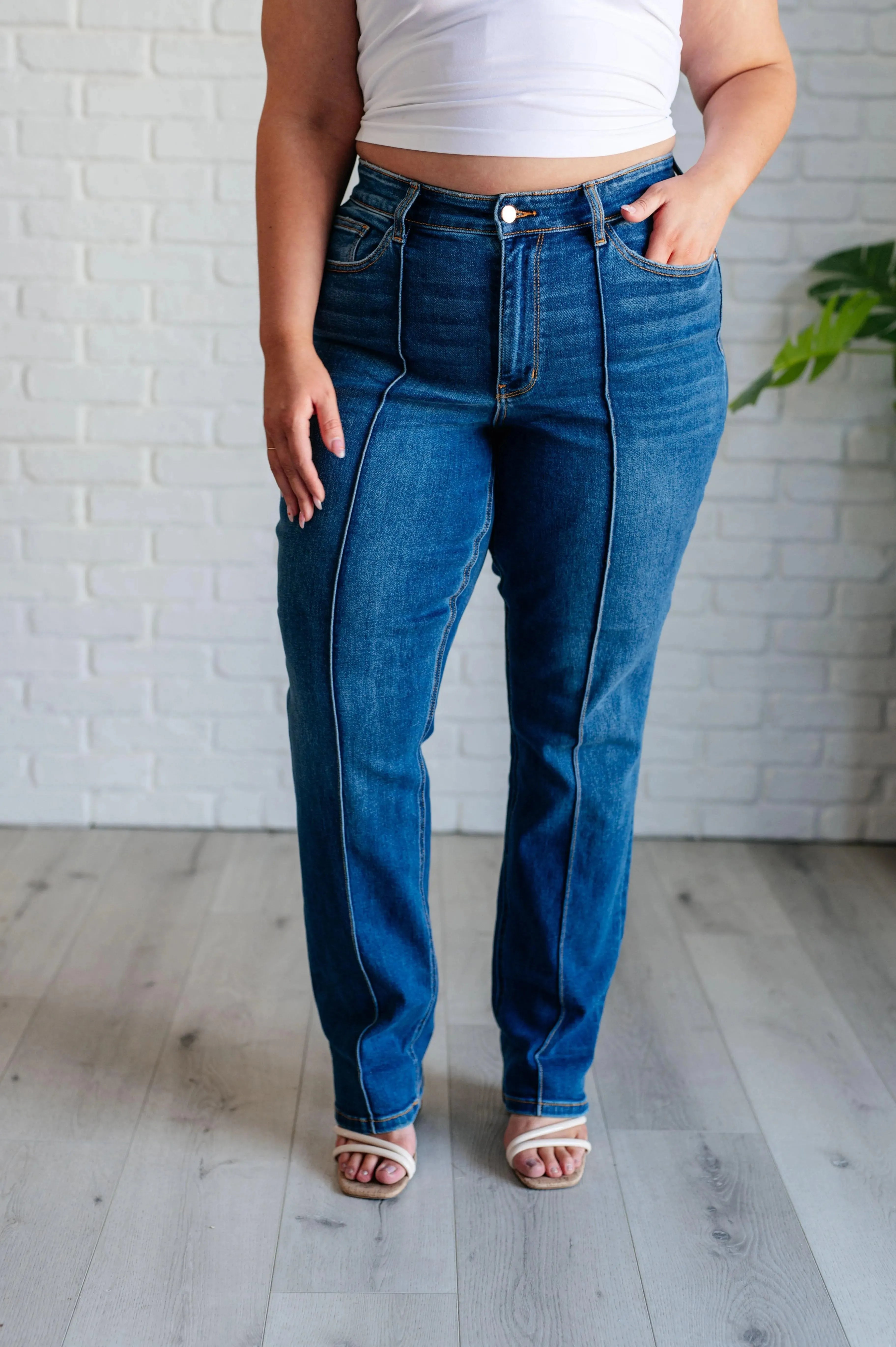 Judy Blue Denim Campbell High Rise Center Seam Detail Straight Jeans - Whatever You Like Shop