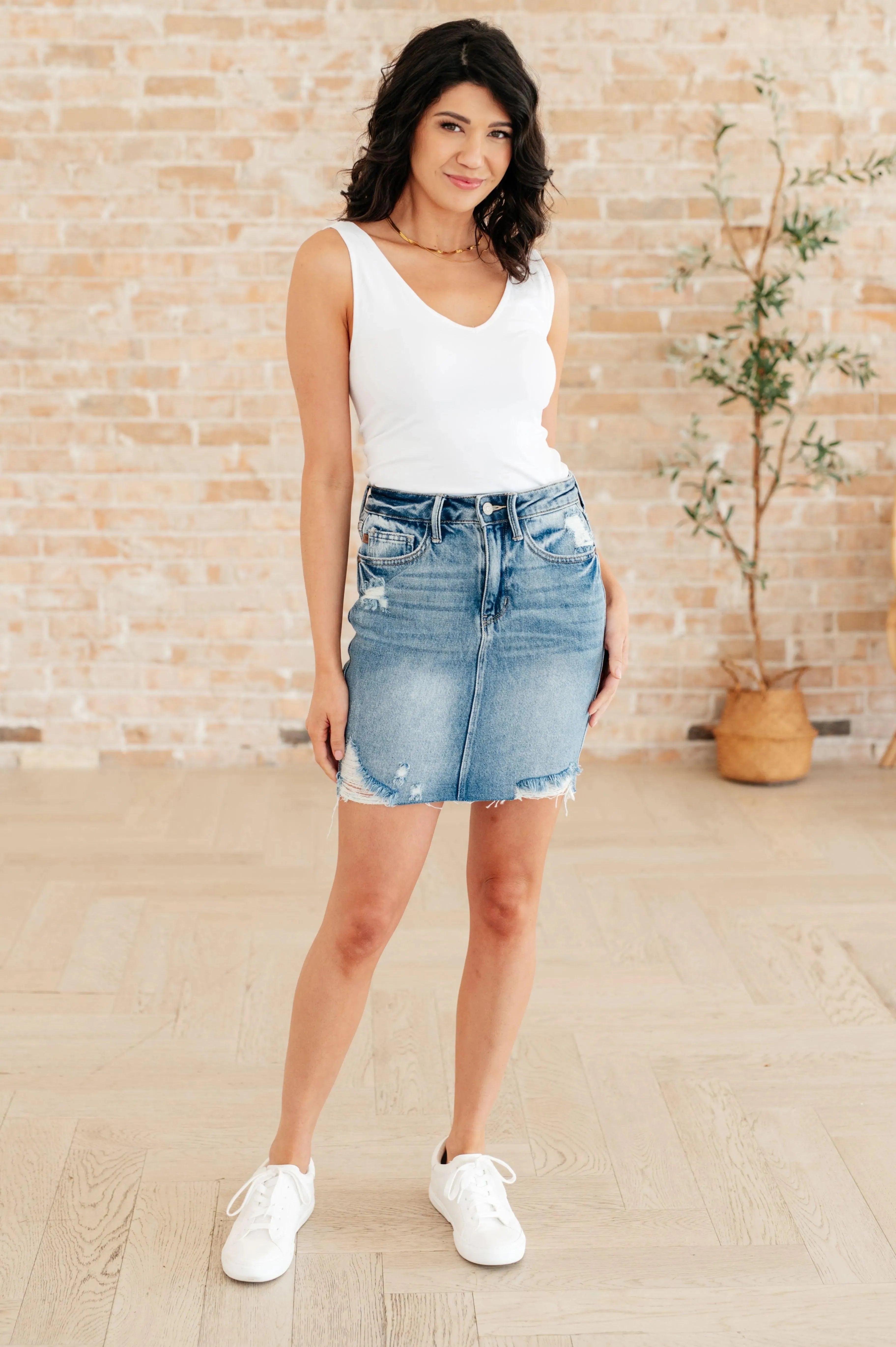 Judy Blue Denim Carol High Rise Rigid Magic Denim Skirt - Whatever You Like Shop