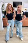 Judy Blue Denim Caroline Mid Rise Control Top Distressed Flare Jeans - Whatever You Like Shop