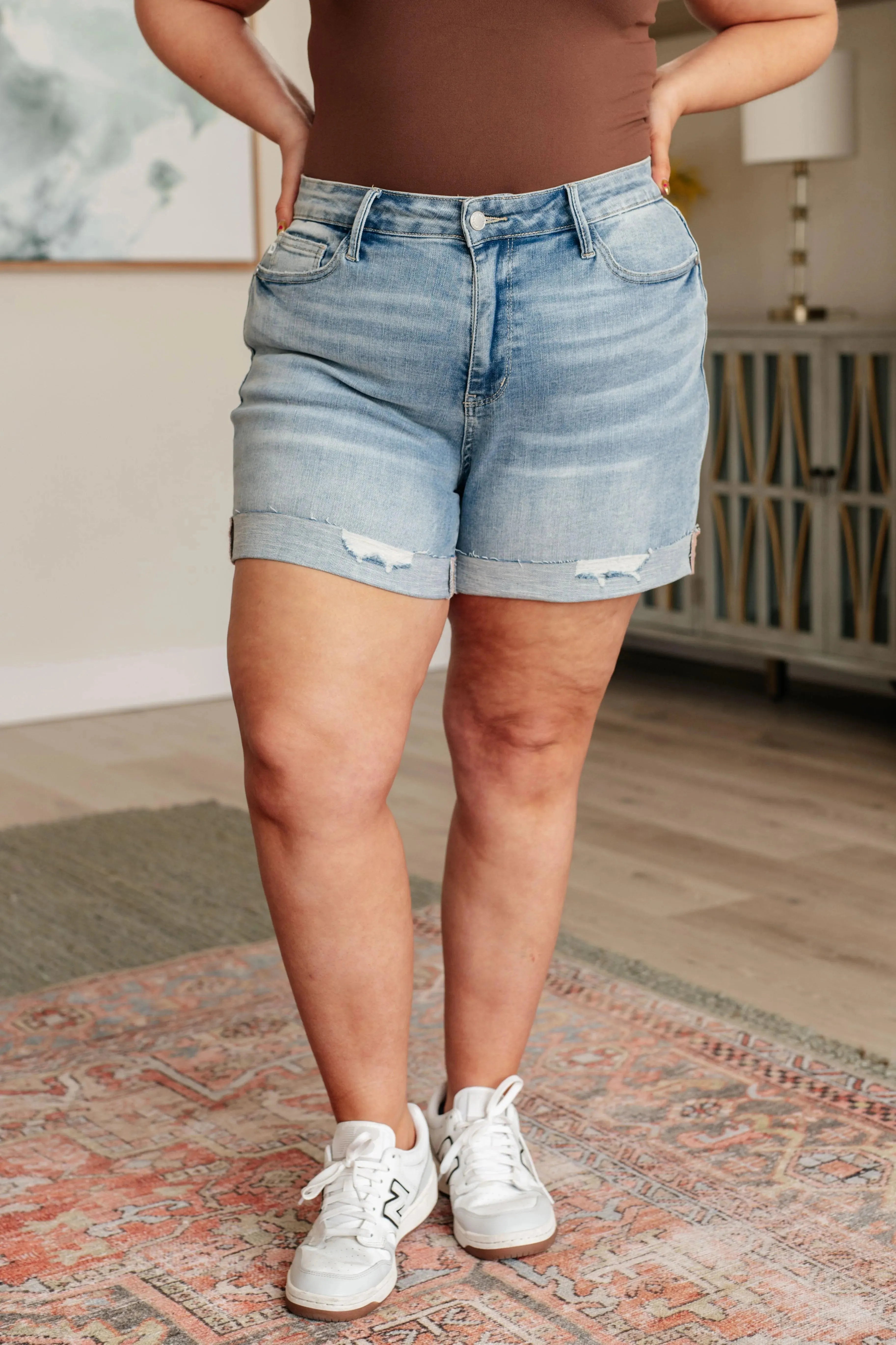 Judy Blue Denim Darlene High Rise Distressed Cuffed Cutoff Shorts - Whatever You Like Shop